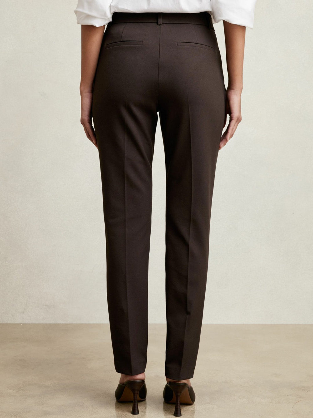 Women Pintuck Tapered Trousers in Chocolate Brown