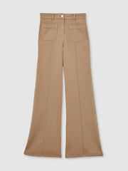 Women Petite Patch-Pocket Flared Jeans in Taupe Neutral