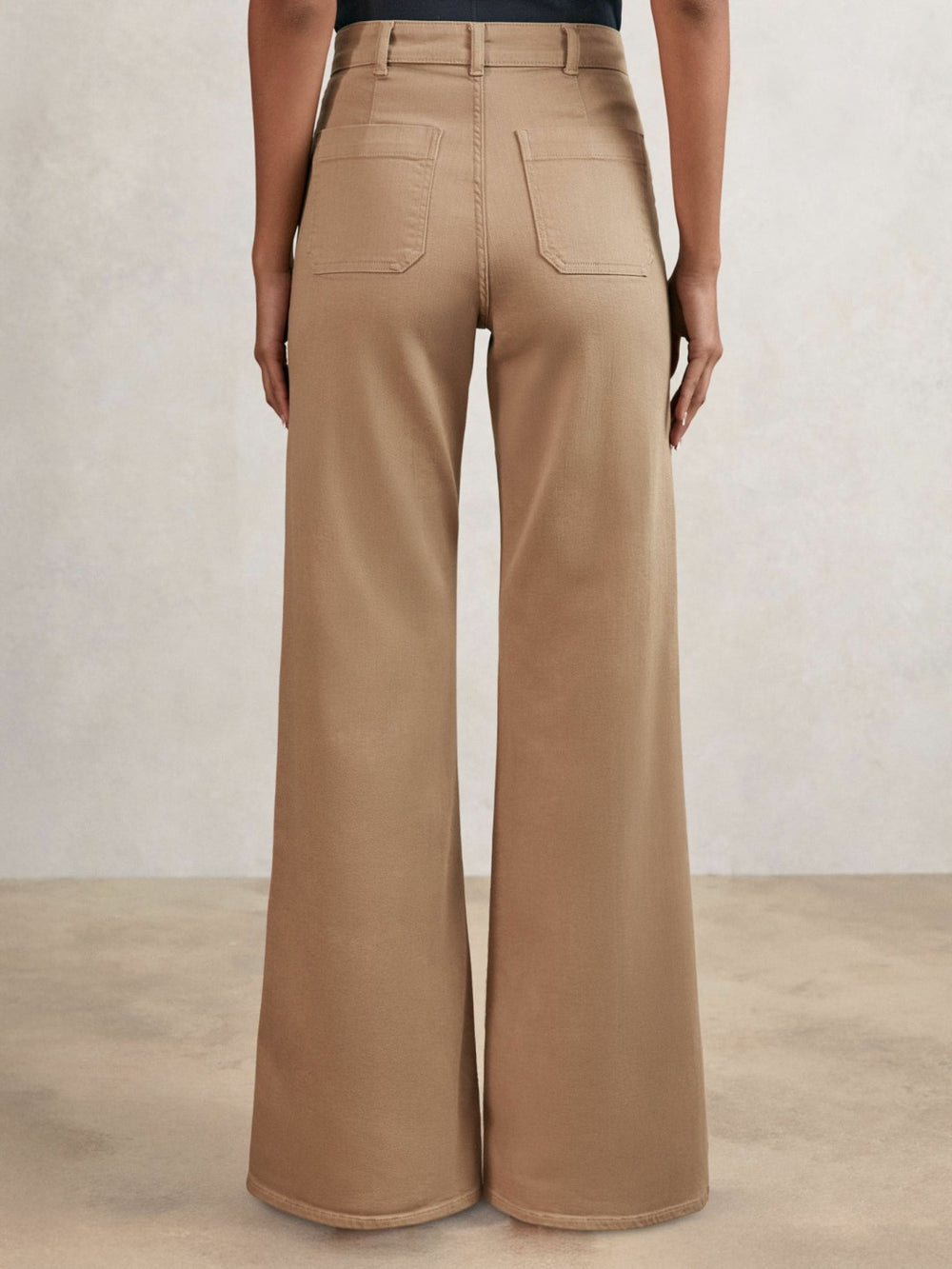 Women Petite Patch-Pocket Flared Jeans in Taupe Neutral