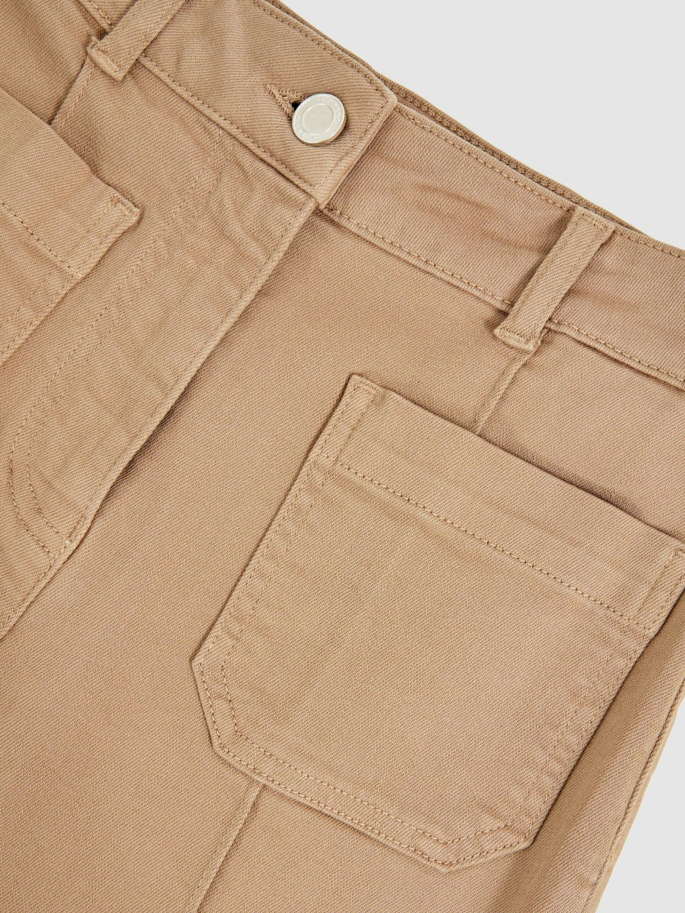 Women Petite Patch-Pocket Flared Jeans in Taupe Neutral