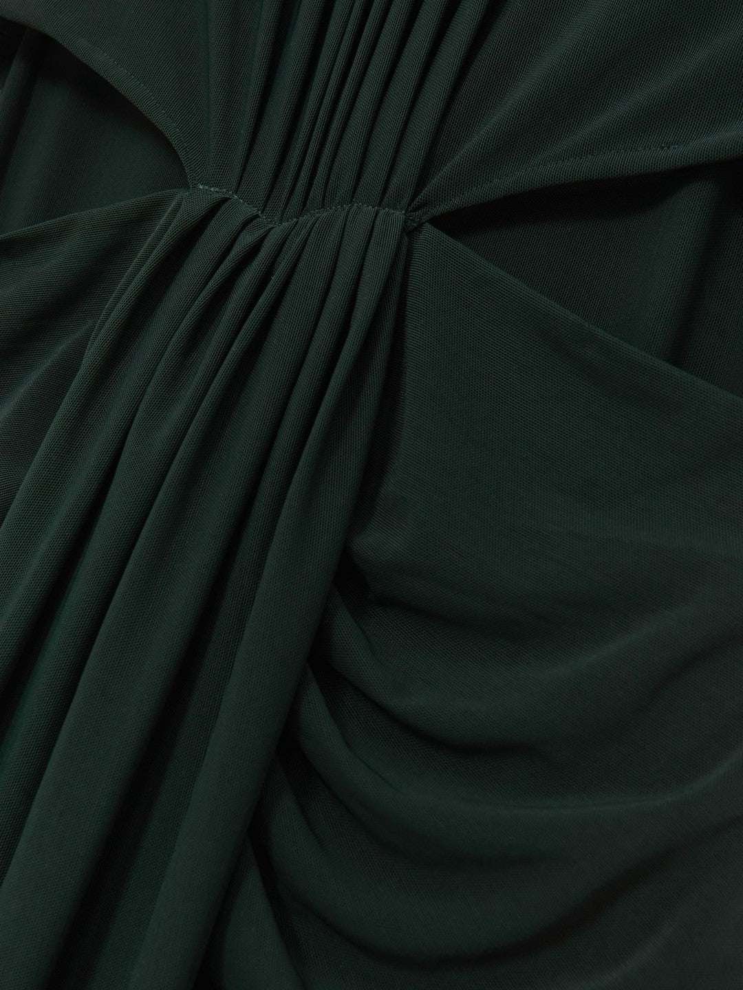 Women Ruched Long-Sleeve Maxi Dress in Dark Green