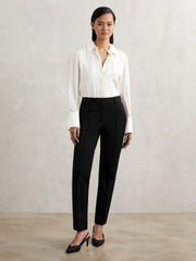 Women Petite Pintuck Tapered Trousers in Black