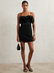Women Sculptural Strapless Mini Dress in Black