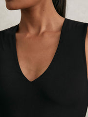 Women V-Neck Sleeveless Bodysuit in Black