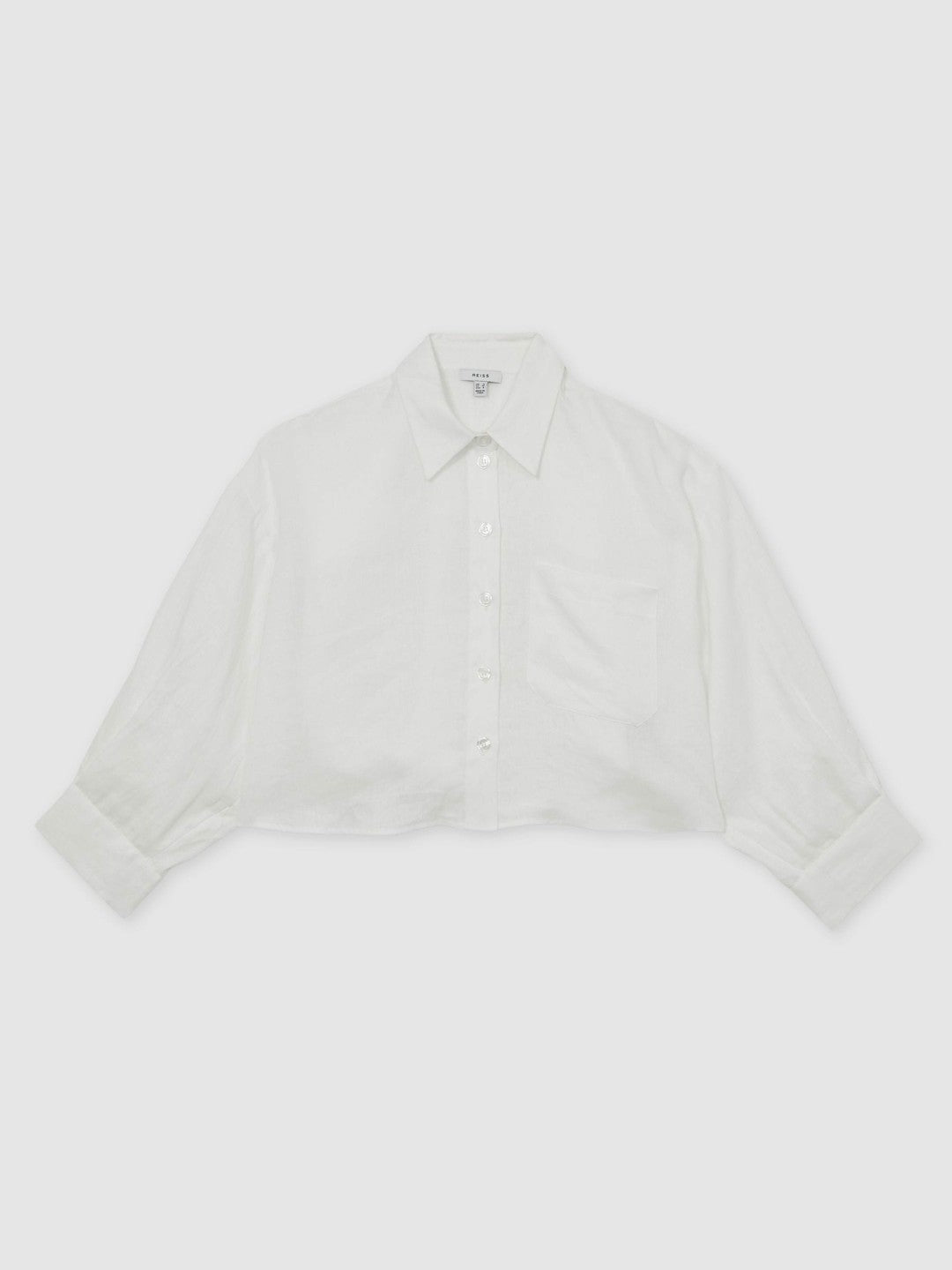 Women Oversize Linen Cropped Shirt in White