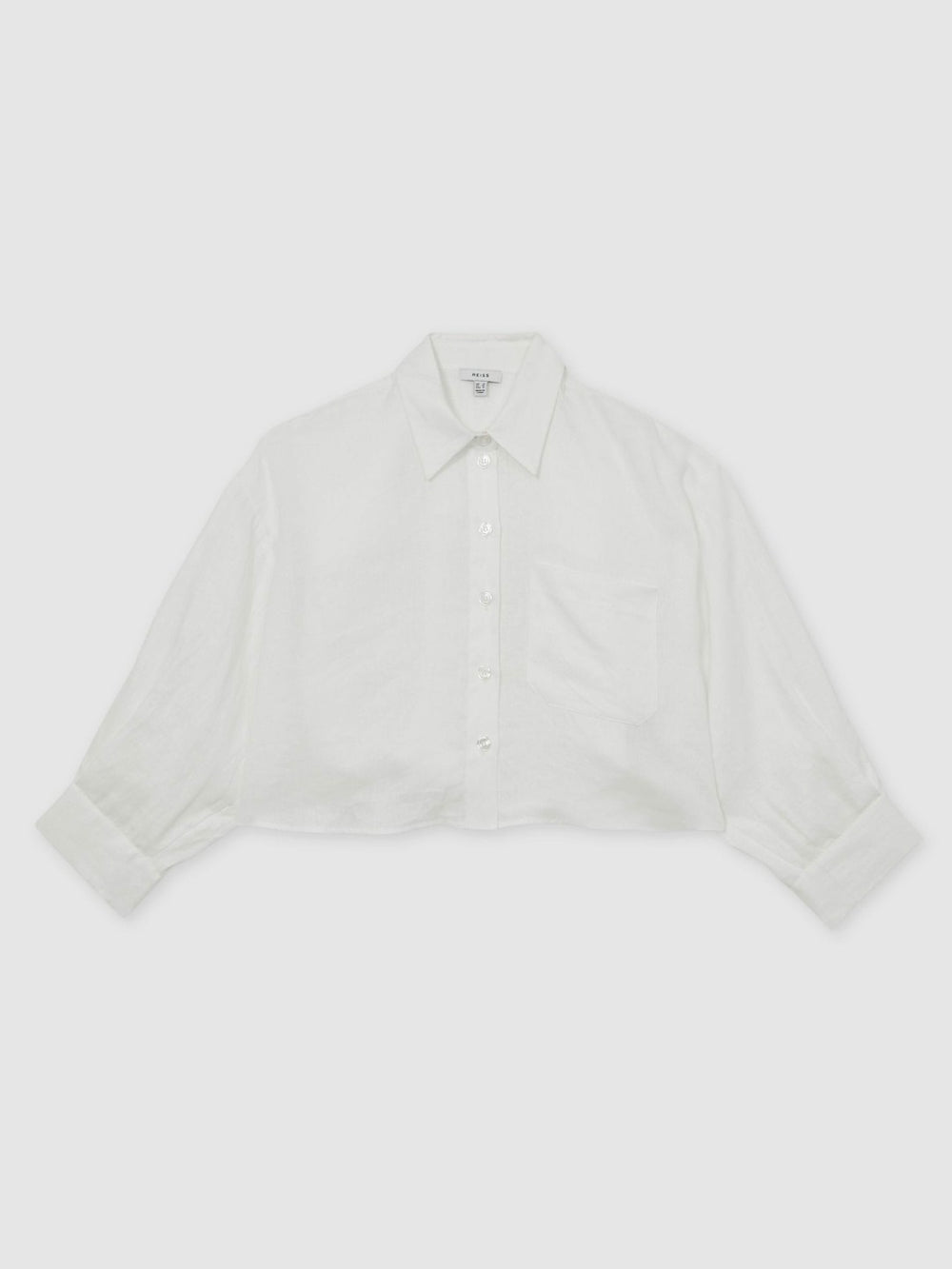 Women Oversize Linen Cropped Shirt in White