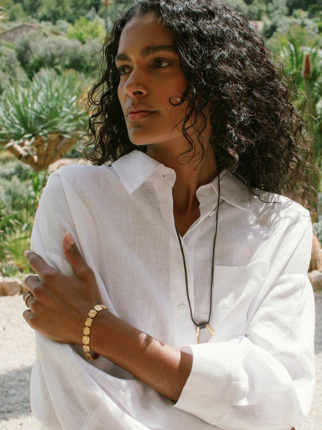 Women Oversize Linen Cropped Shirt in White