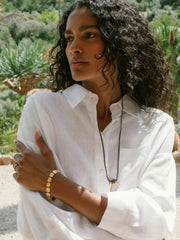 Women Oversize Linen Cropped Shirt in White