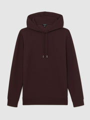 Men Interlock Jersey Drawstring Hoodie in Cherry Red