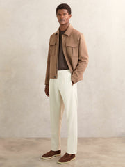 Men Tapered Drawstring Tailored Trousers in Ecru