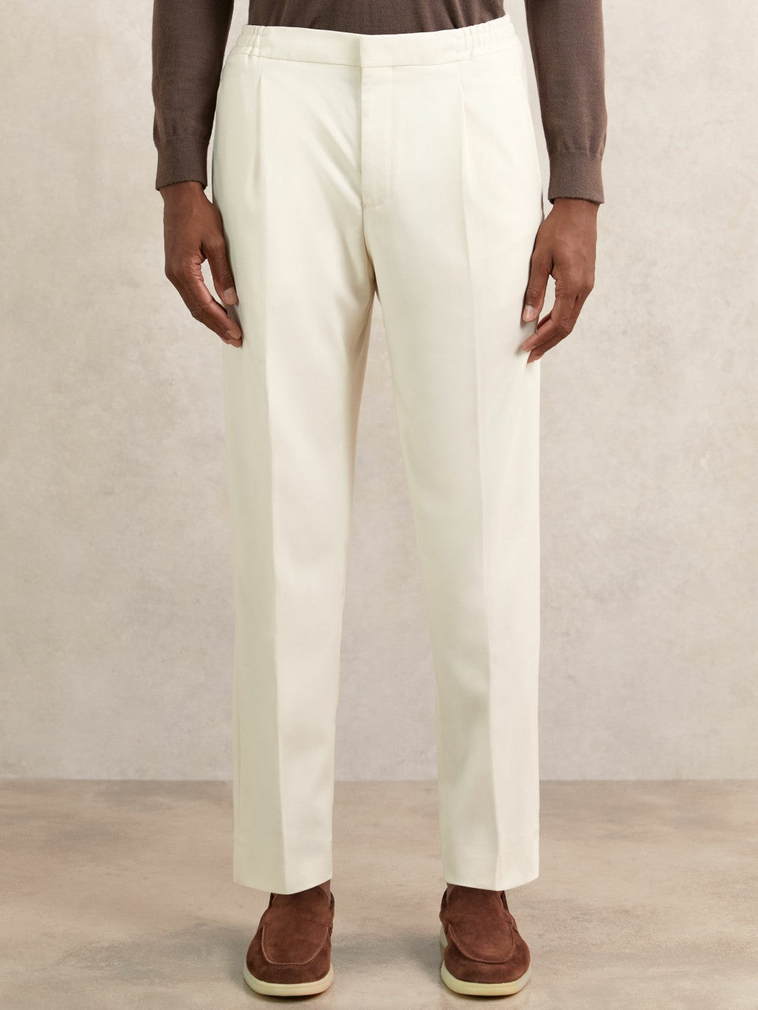 Men Tapered Drawstring Tailored Trousers in Ecru
