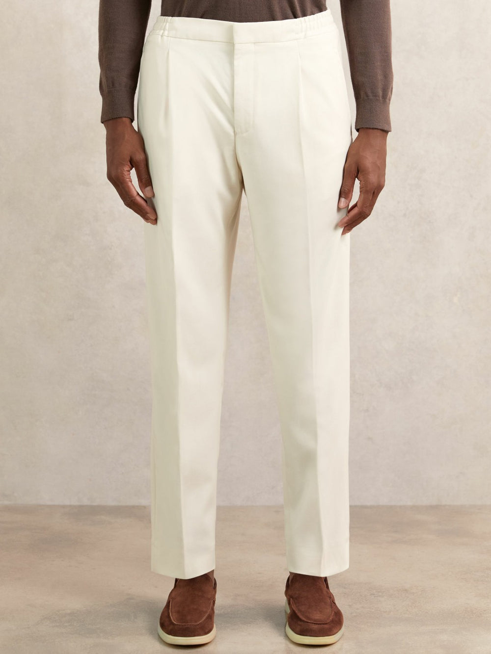 Men Tapered Drawstring Tailored Trousers in Ecru