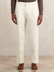 Men Tapered Drawstring Tailored Trousers in Ecru