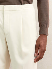 Men Tapered Drawstring Tailored Trousers in Ecru