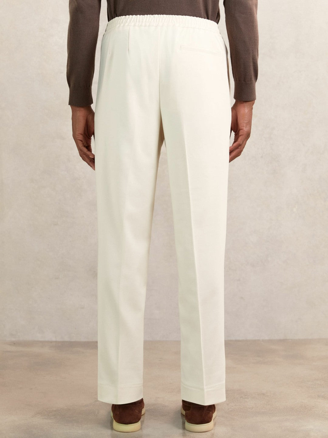 Men Tapered Drawstring Tailored Trousers in Ecru