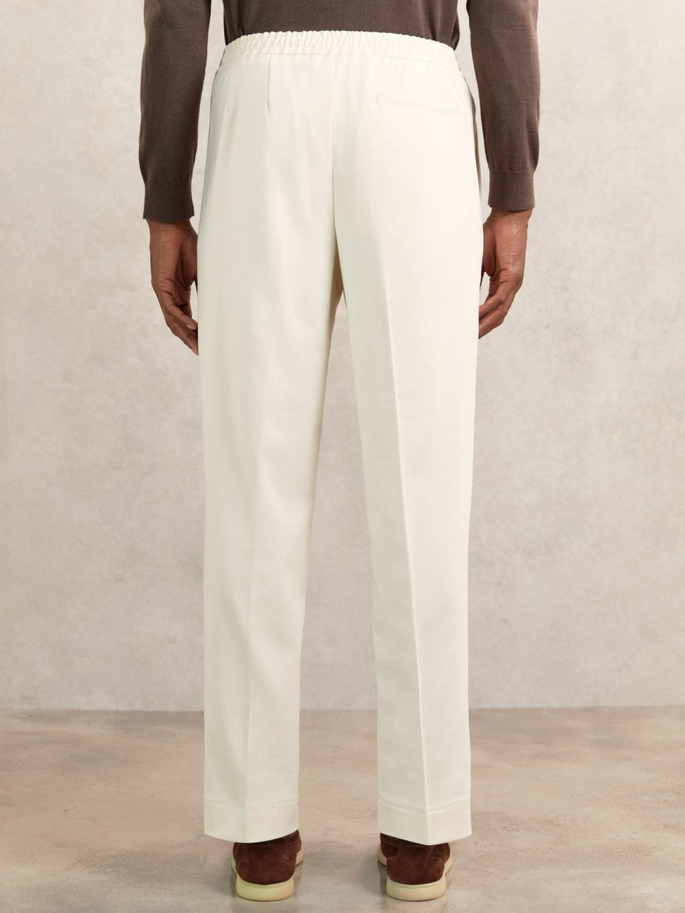 Men Tapered Drawstring Tailored Trousers in Ecru