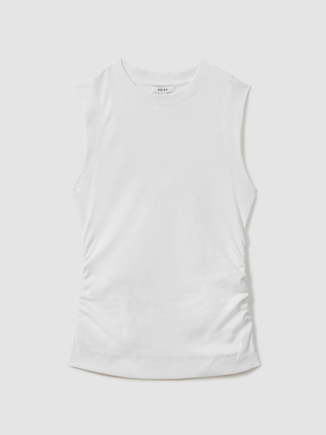 Women Ribbed Ruched Waist Vest in White