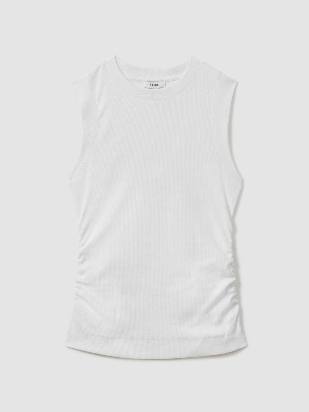 Women Ribbed Ruched Waist Vest in White