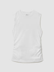 Women Ribbed Ruched Waist Vest in White