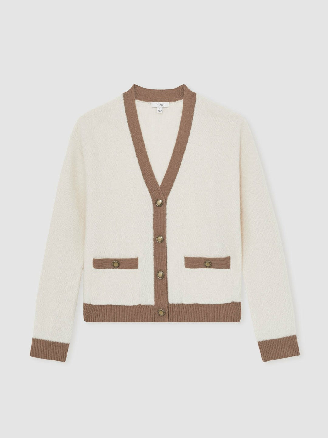 Women Wool Colourblock Cardigan in Cream/Neutral