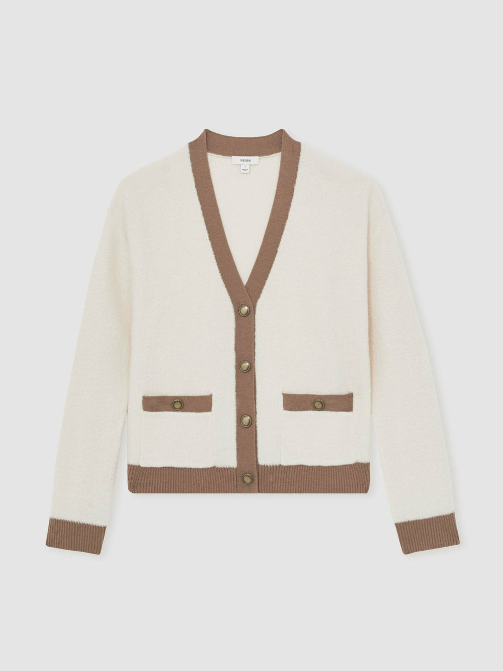 Women Wool Colourblock Cardigan in Cream/Neutral