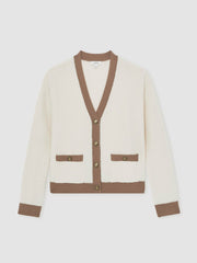 Women Wool Colourblock Cardigan in Cream/Neutral