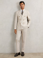 Men Slim-Fit Textured Suit Trousers With Wool in Stone