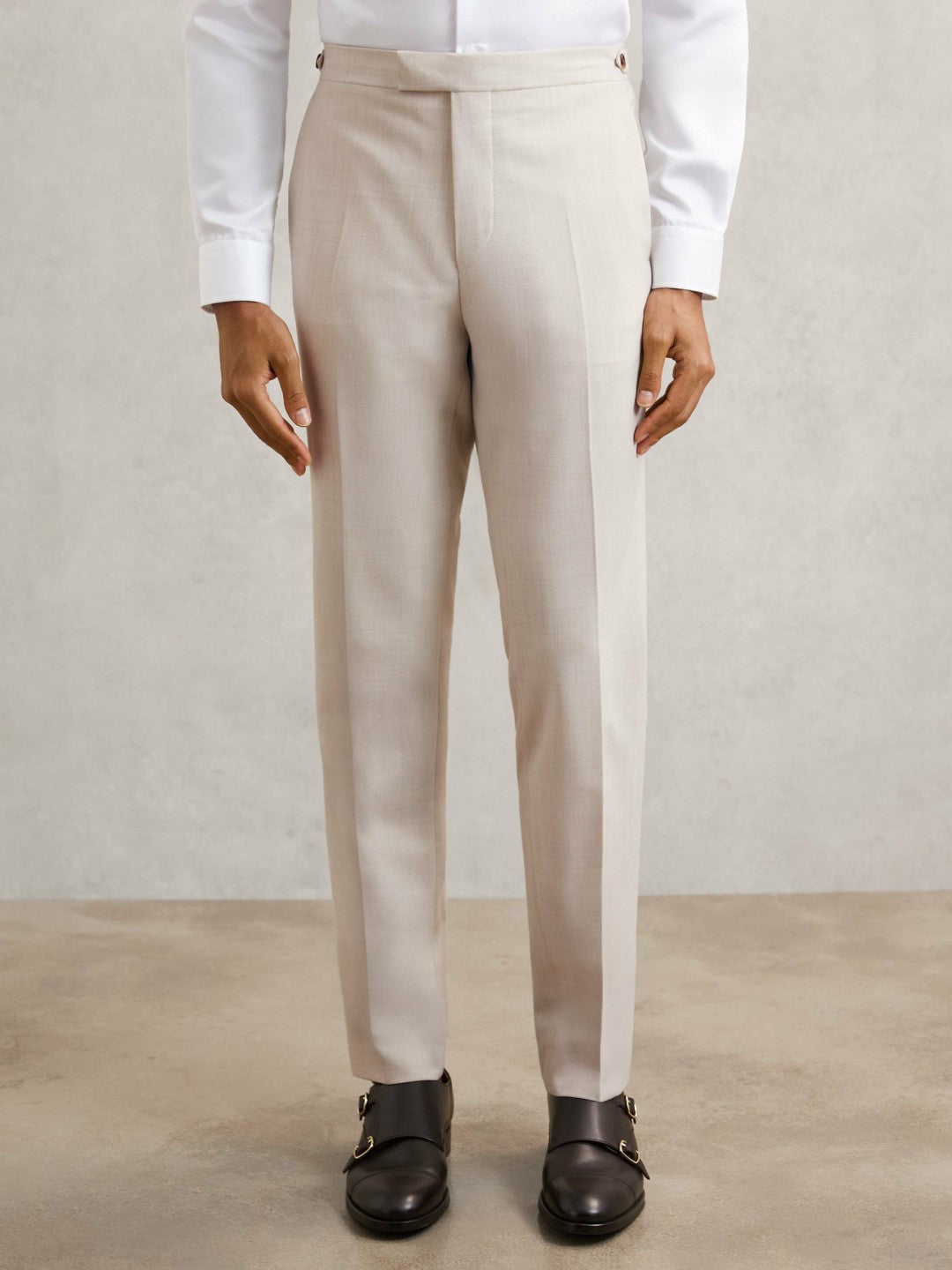Men Slim-Fit Textured Suit Trousers With Wool in Stone