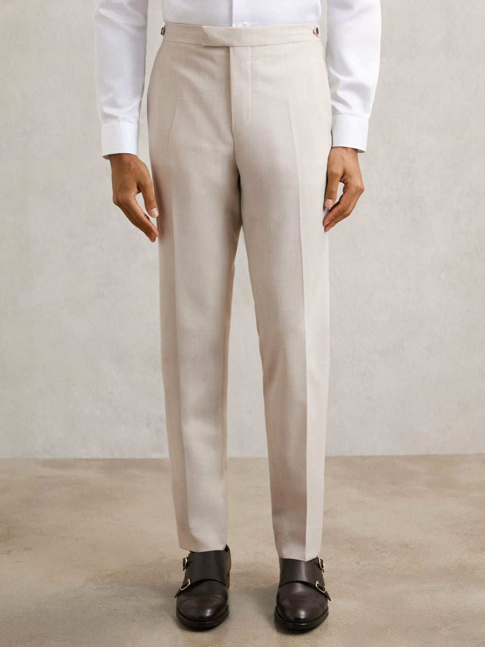 Men Slim-Fit Textured Suit Trousers With Wool in Stone