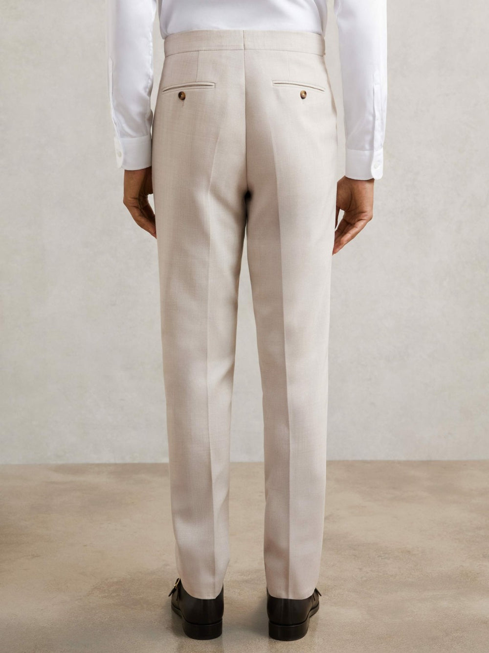 Men Slim-Fit Textured Suit Trousers With Wool in Stone