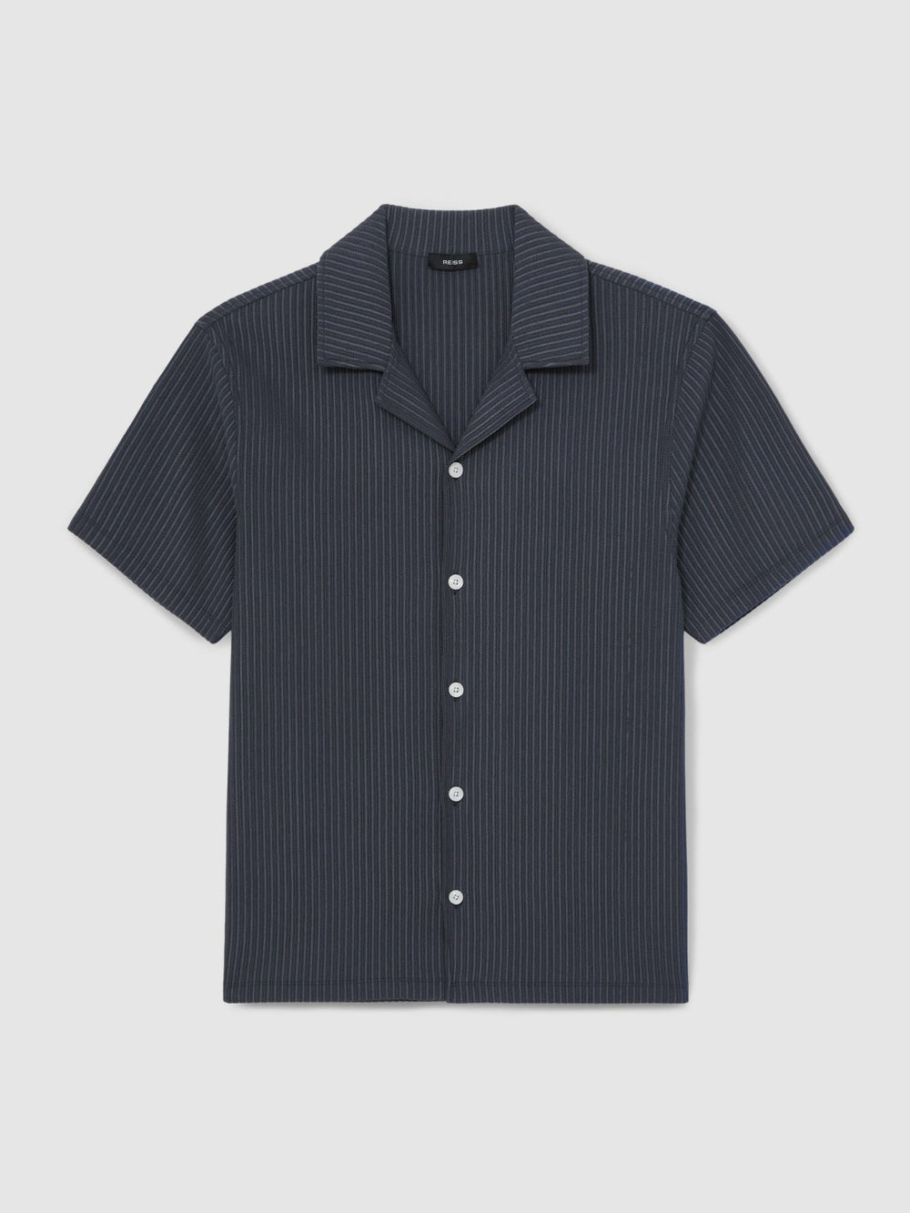 Men Textured-Stripe Cuban-Collar Shirt in Petrol Blue