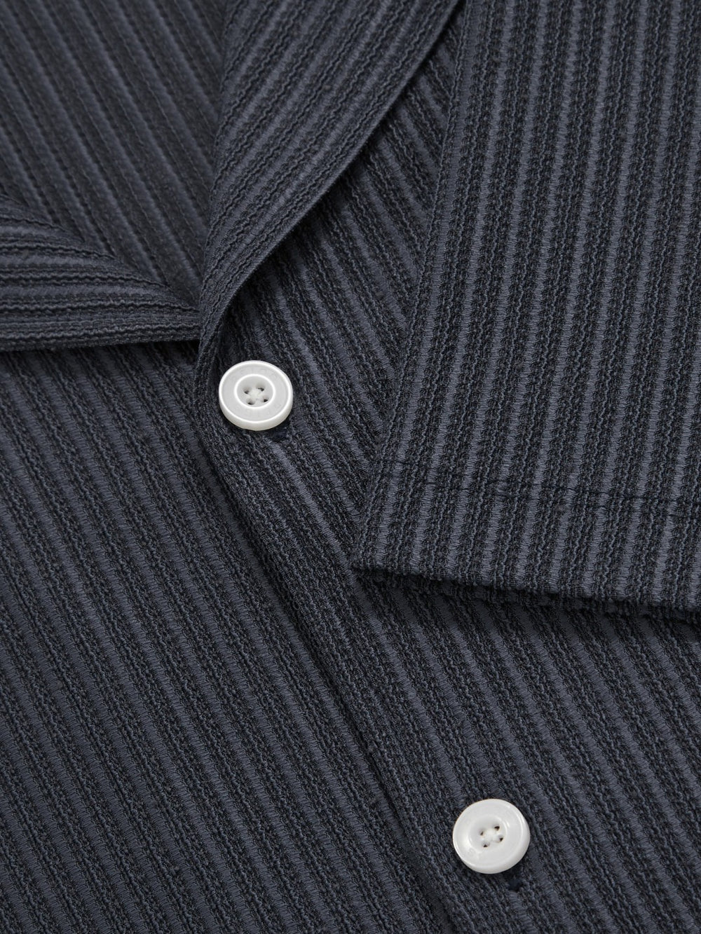 Men Textured-Stripe Cuban-Collar Shirt in Petrol Blue