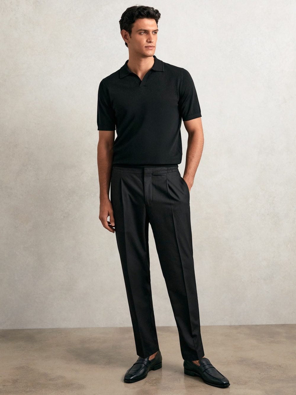 Men Tapered Drawstring Tailored Trousers in Black