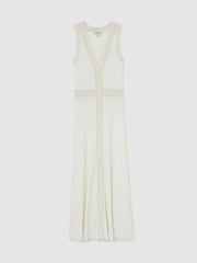 Women Craft-Stitch Knitted Midi Dress in Ivory