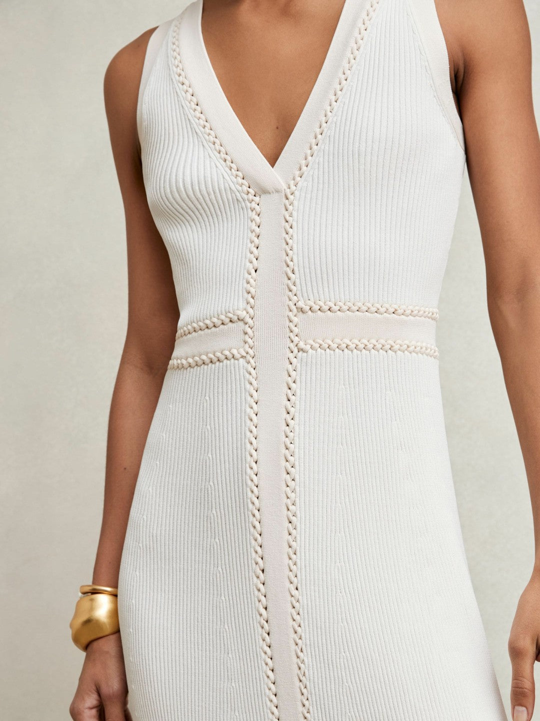 Women Craft-Stitch Knitted Midi Dress in Ivory