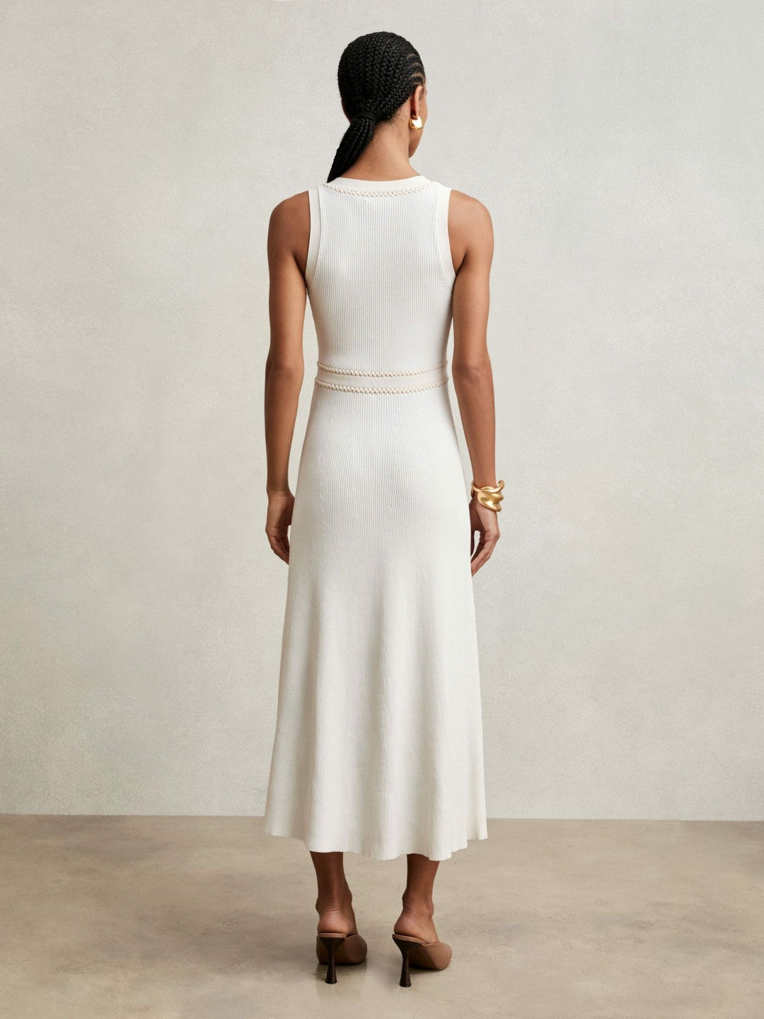 Women Craft-Stitch Knitted Midi Dress in Ivory
