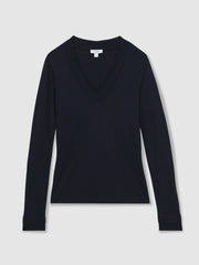 Women Jersey V-Neck Top in Navy