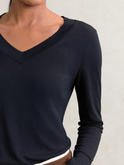 Women Jersey V-Neck Top in Navy
