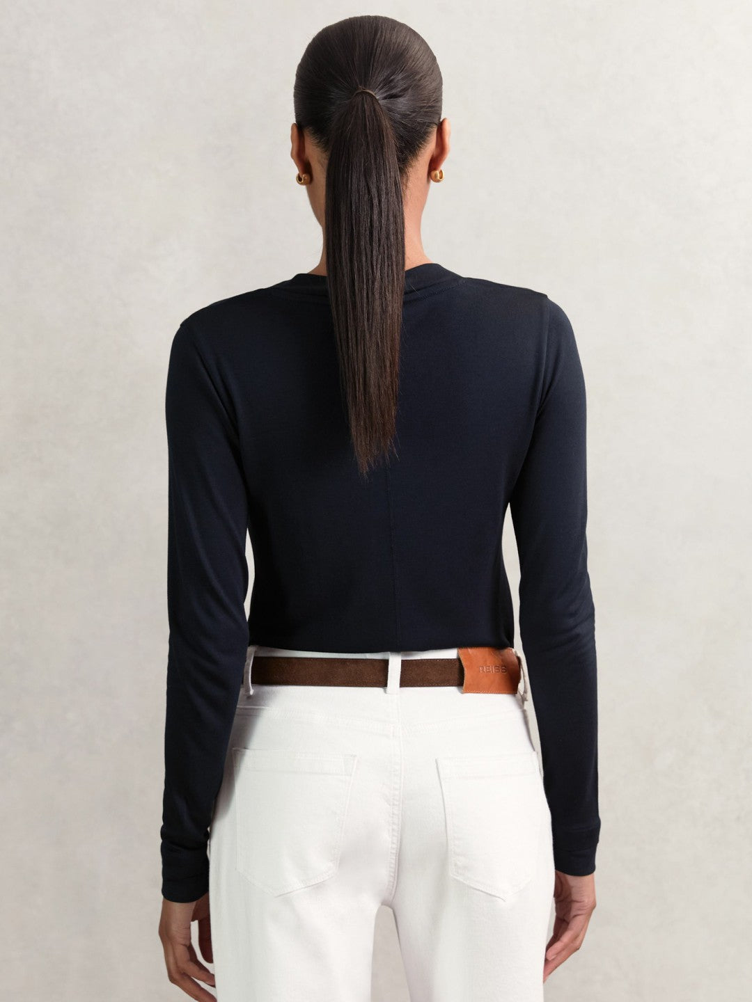 Women Jersey V-Neck Top in Navy