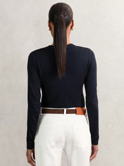 Women Jersey V-Neck Top in Navy
