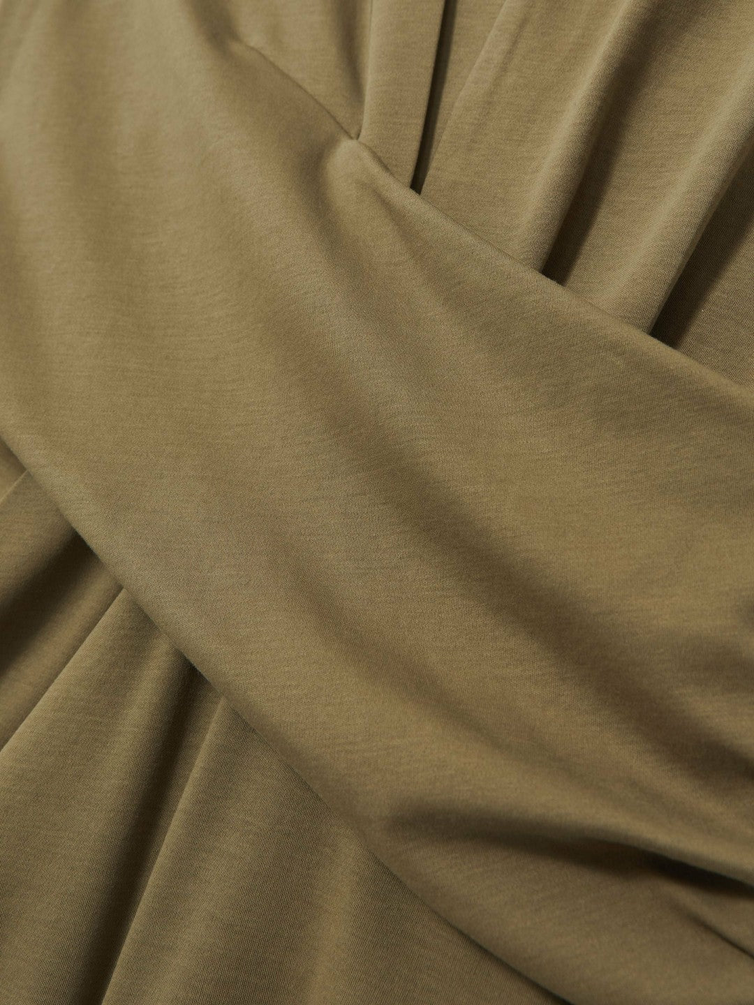 Women Stretch-Cotton Wrap-Front Collar Top in Khaki Green