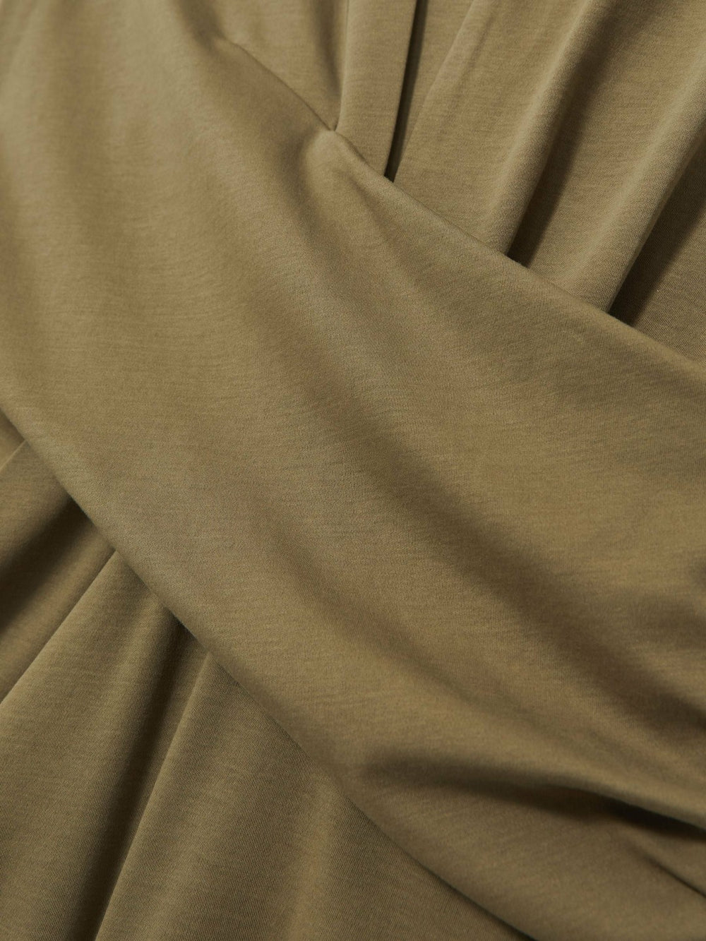Women Stretch-Cotton Wrap-Front Collar Top in Khaki Green