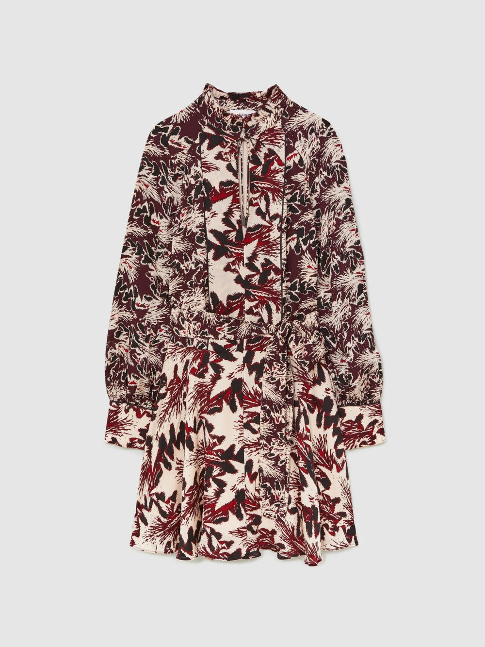 Women Printed Tie-Waist Flippy Mini Dress in Burgundy/Cream