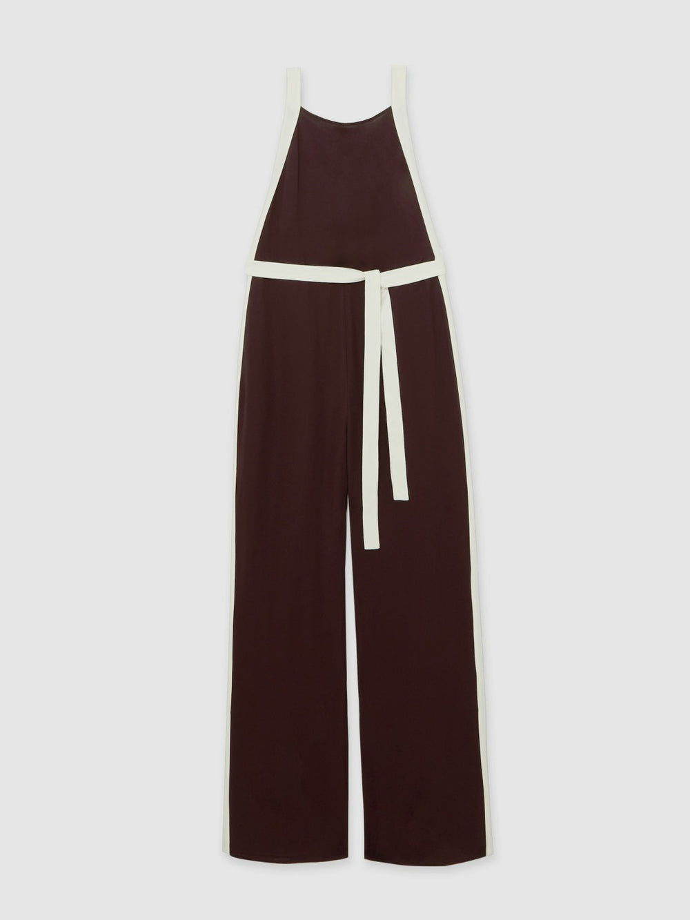 Women Colourblock Wide Leg Belted Jumpsuit in Burgundy/Cream
