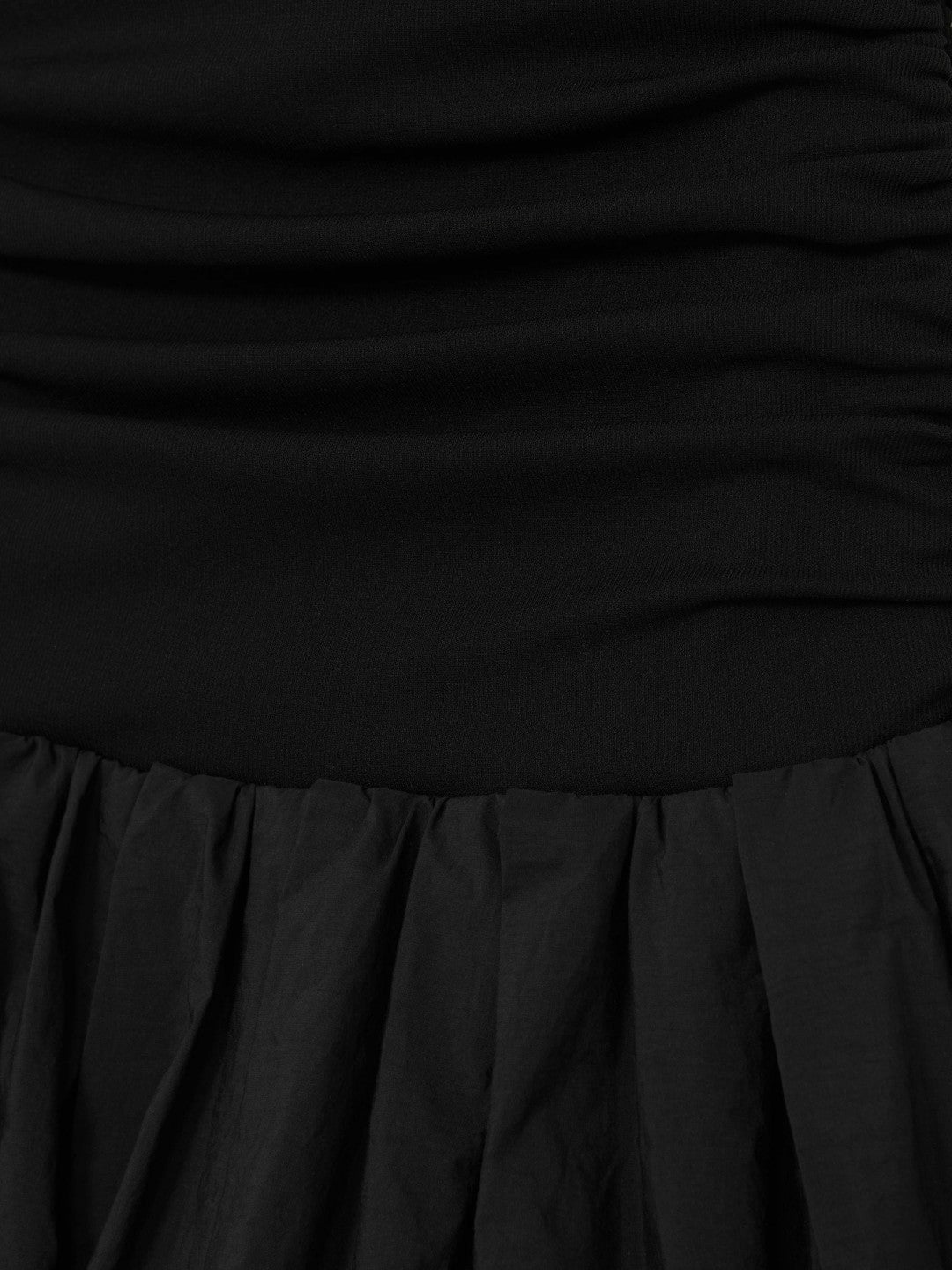 Women Off-Shoulder Puffball Mini Dress in Black