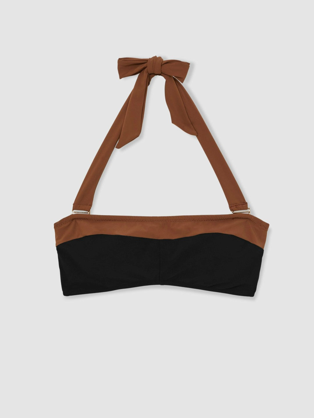 Women Contrast-Trim Bandeau Bikini Top in Black/Tan