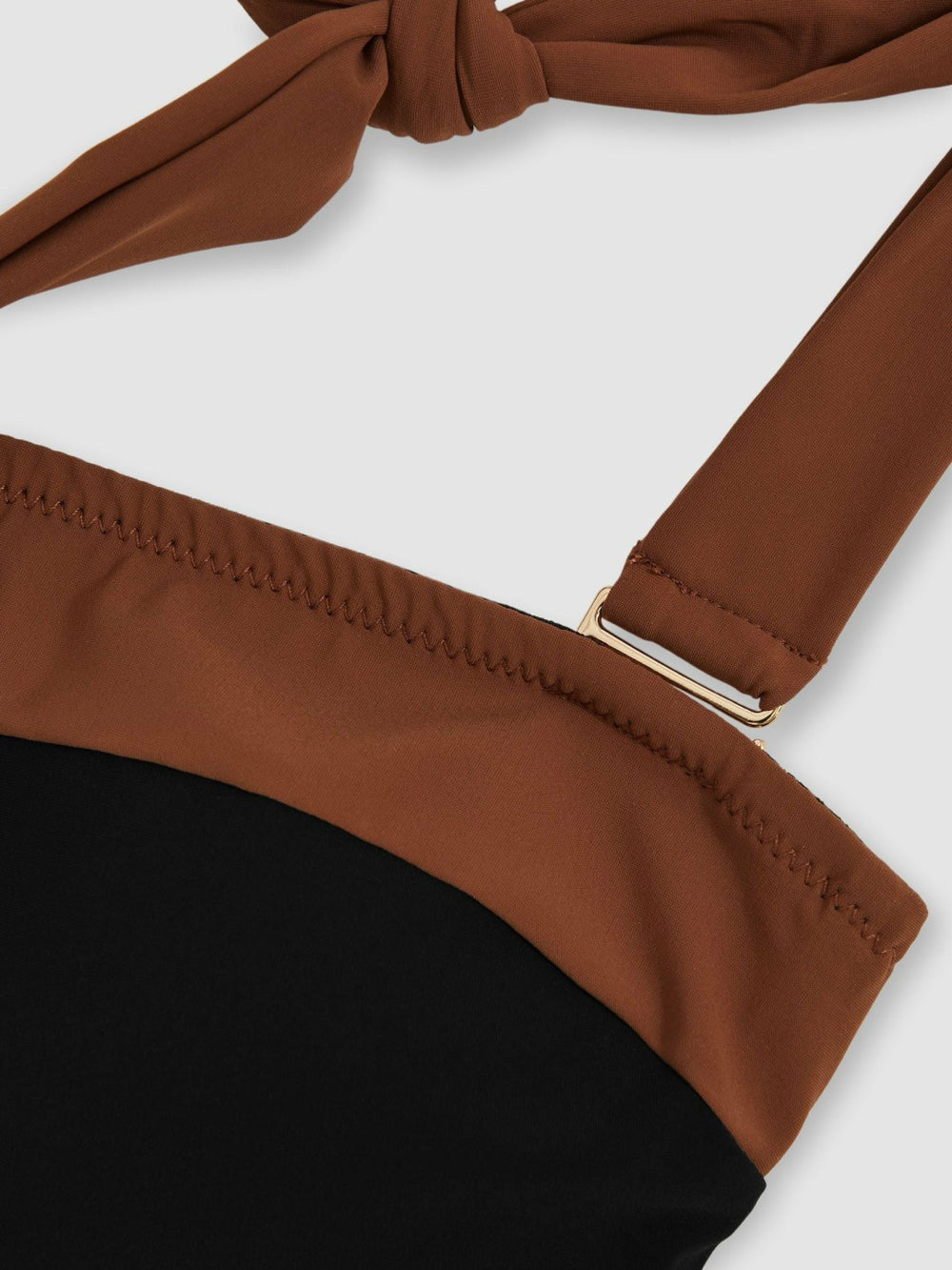 Women Contrast-Trim Bandeau Bikini Top in Black/Tan