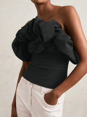 Women Sculptural Strapless Top in Black