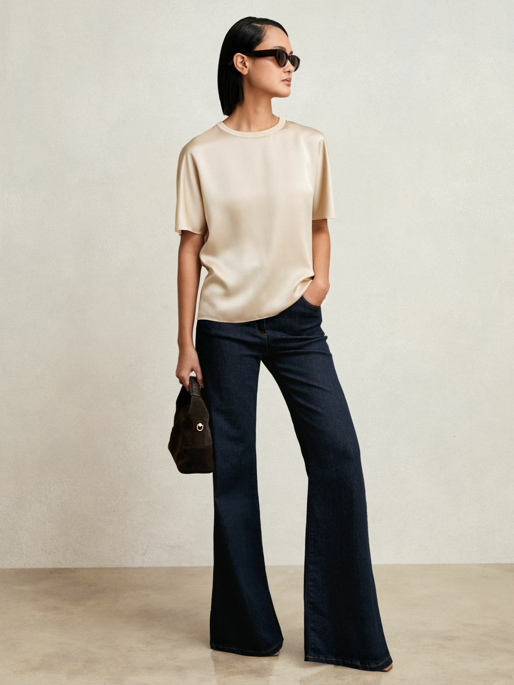 Women Silk Short-Sleeve Top in Champagne Neutral