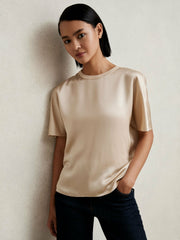 Women Silk Short-Sleeve Top in Champagne Neutral